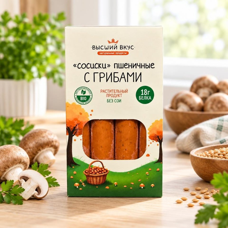 Сосиски пшеничные с грибами 200 гр