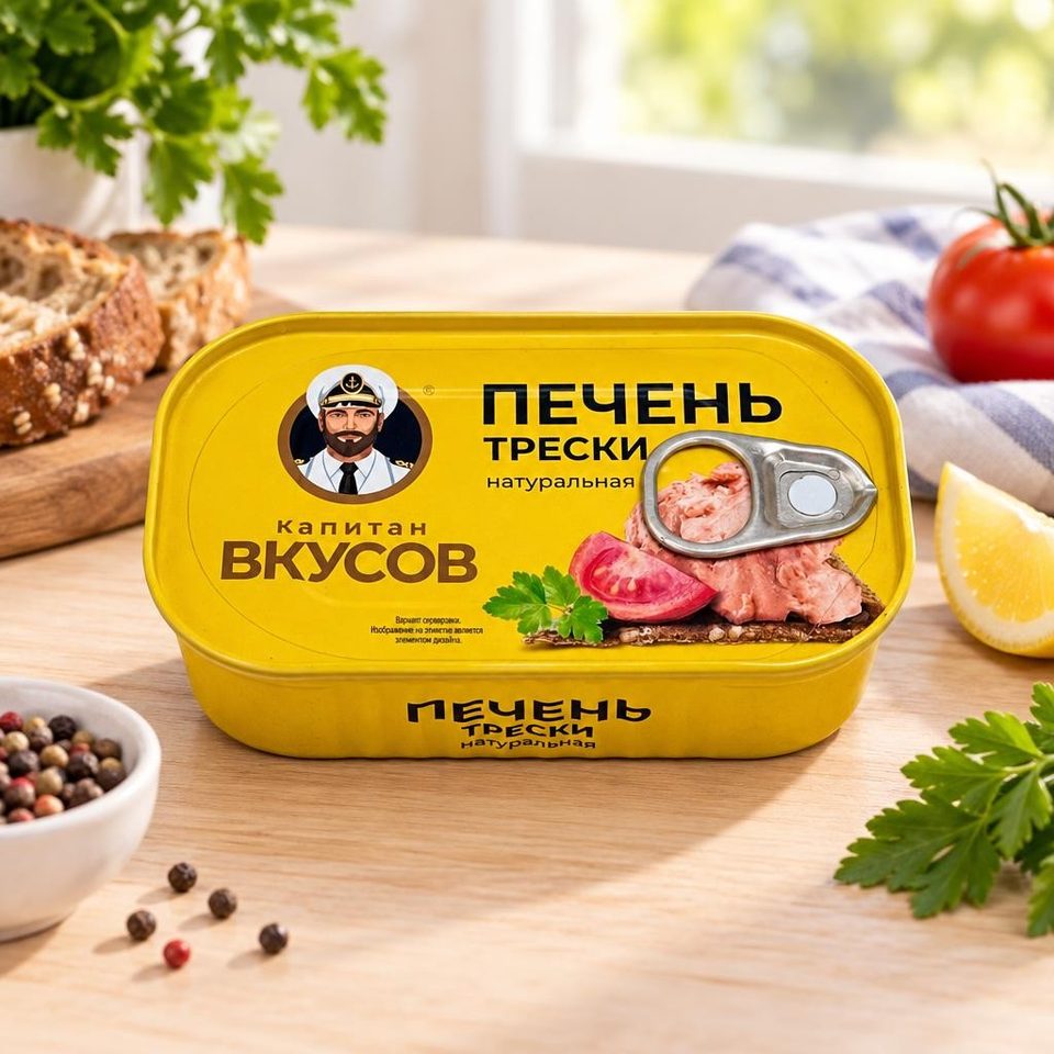 Печень трески Капитан Вкусов в натуральной заливке 115 гр 12 шт