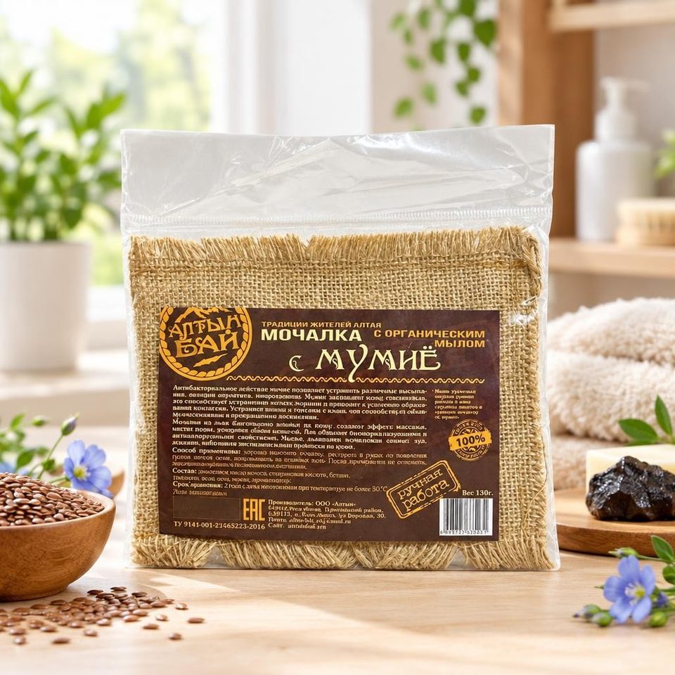 Алтын бай Мочалка с Мумие льняная 130гр.
