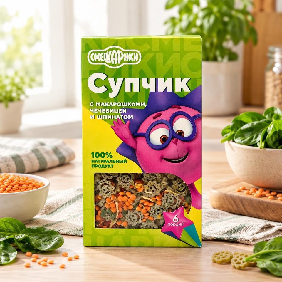 Смешарики Супчик с макарошками чечевицы и шпинатом 180 гр 10 шт