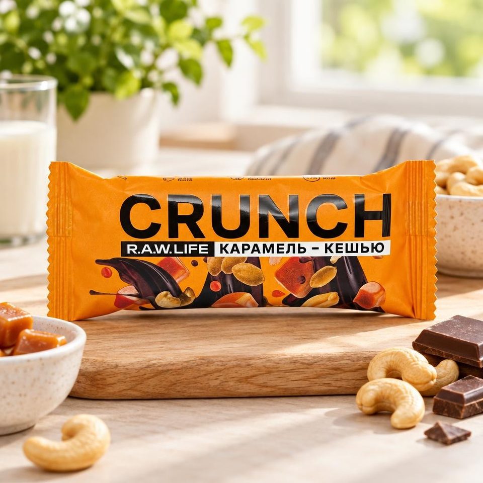 Рау лайф Ореховый батончик CRUNCH Choco Карамель-кешью