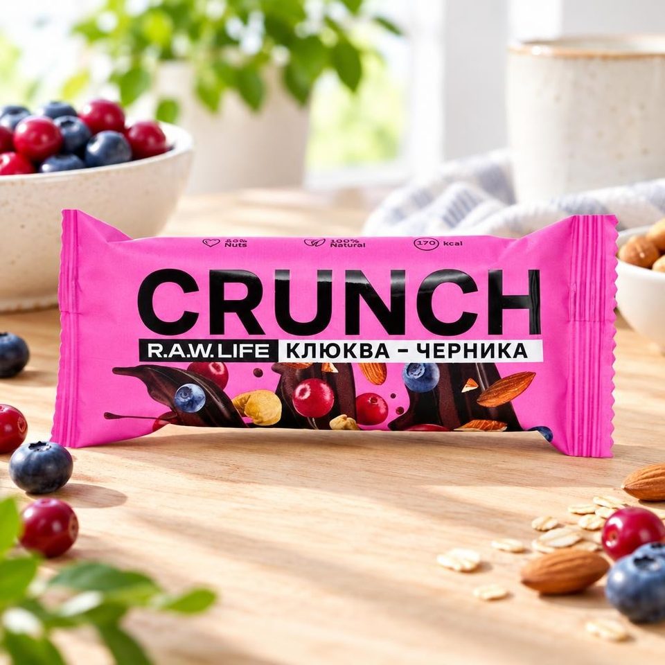 Рау лайф Ореховый батончик CRUNCH Choco Клюква-черника