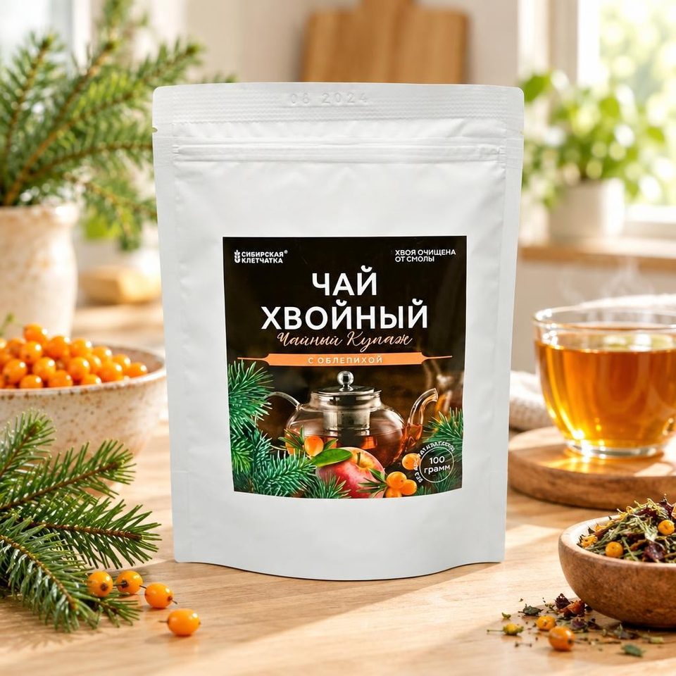 Сибирская клетчатка Хвойный чай с облепихой чайный купаж 100гр 12шт