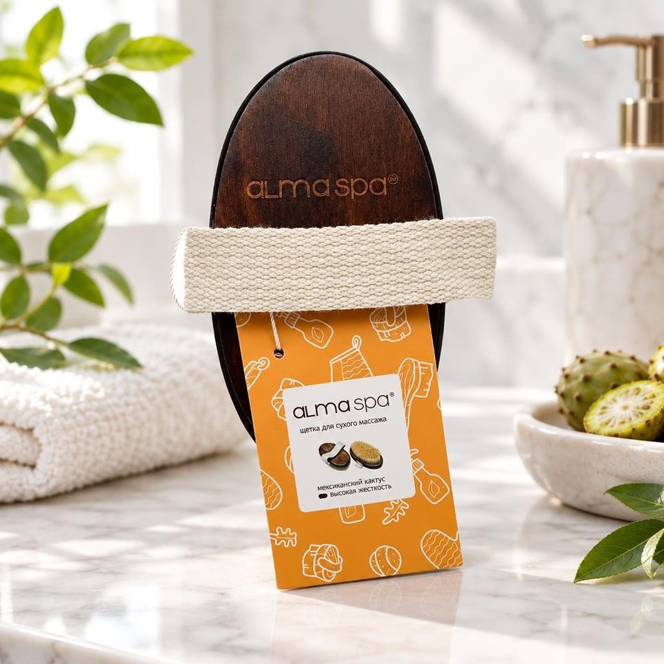 Alma spa щетка из кактуса для сухого массажа на ремне 13см