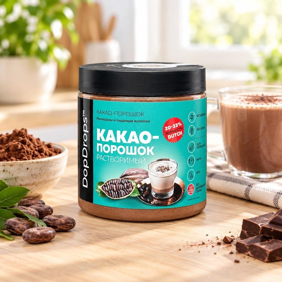 DopDrops Какао-порошок алкализованный 20-22% жирности 200 гр