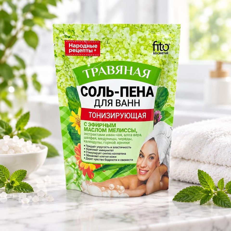 Фито косметик Соль пена для ванн Тонизирующая 200гр