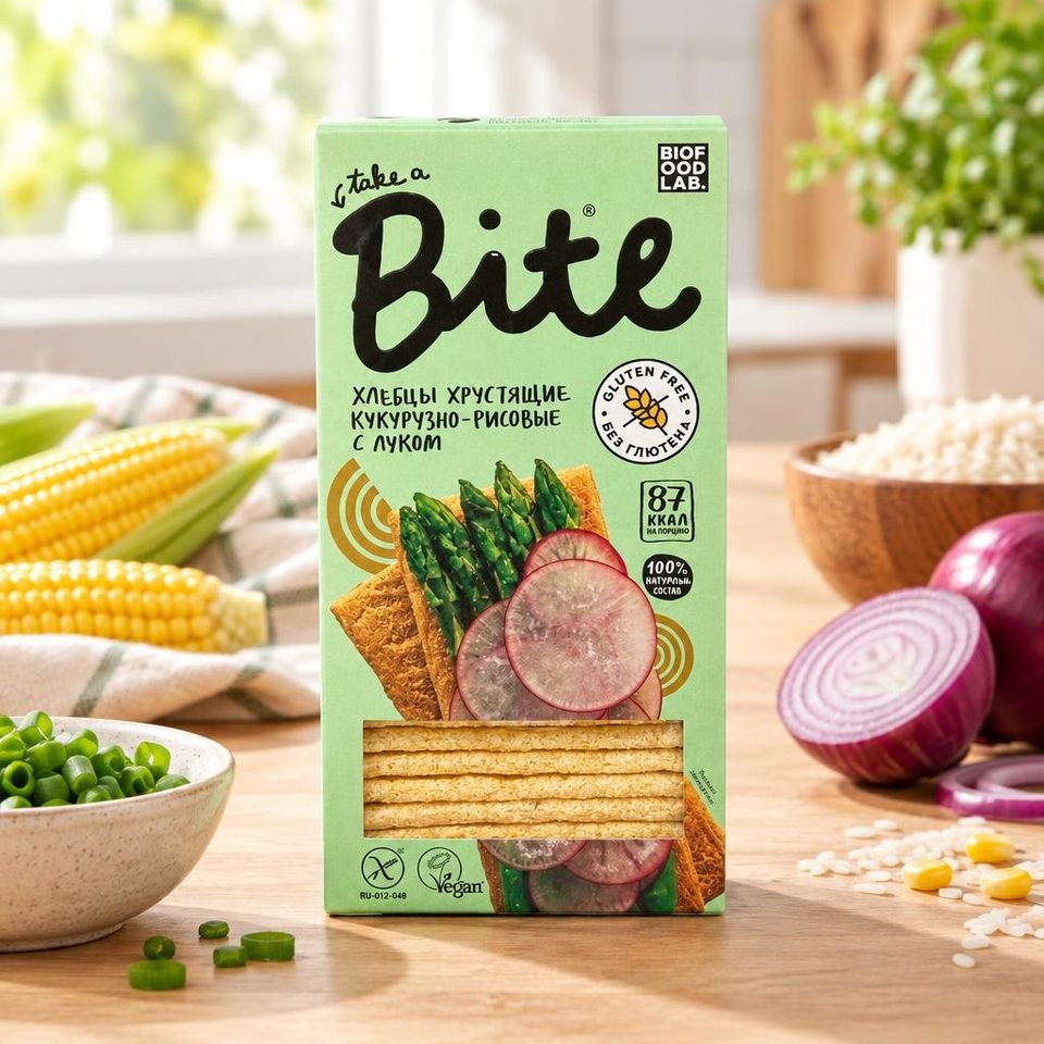Bite Хлебцы хрустящие кукурузно-рисовые с луком 150гр 8шт