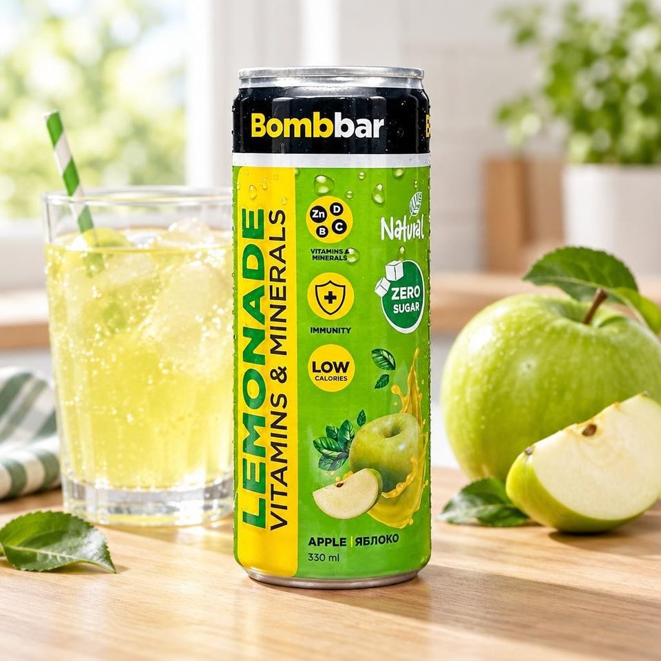 Bombbar Напиток безалкогольный газированный Лимонад со вкусом яблока 330мл
