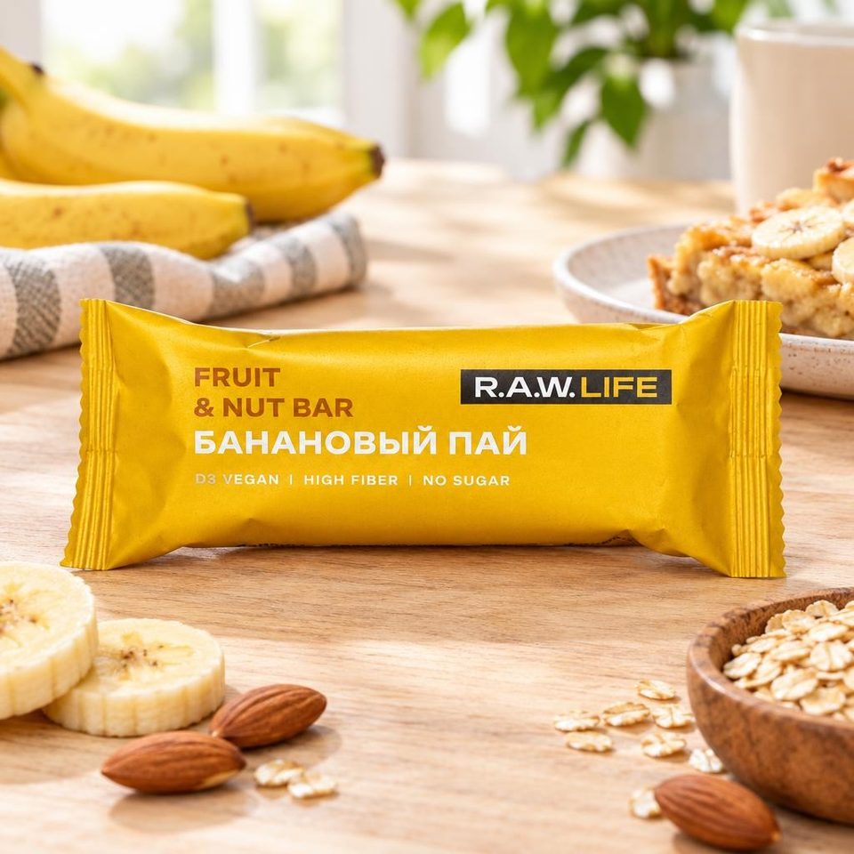 Рау Лайф Орехово-фруктовый батончик Банановый Пай 47гр 15шт