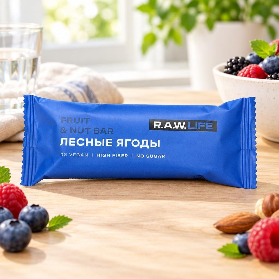 Рау Лайф Орехово-фруктовый батончик Лесные ягоды 47гр 15шт