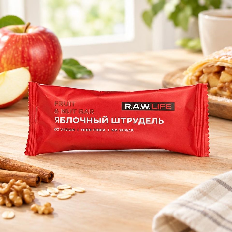 Рау Лайф Орехово-фруктовый батончик Яблочный Штрудель 47гр 15шт