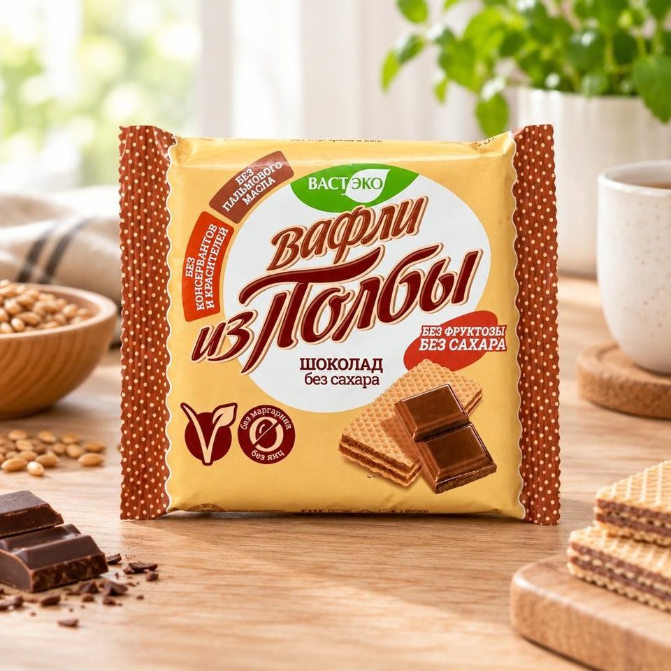 Вафли из полбы Шоколад без сахара 45 гр 5 шт