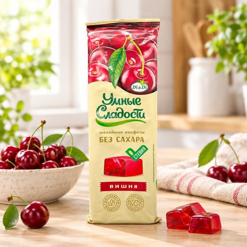 Конфеты Умные сладости желейные со вкусом вишни 90 гр 10 шт