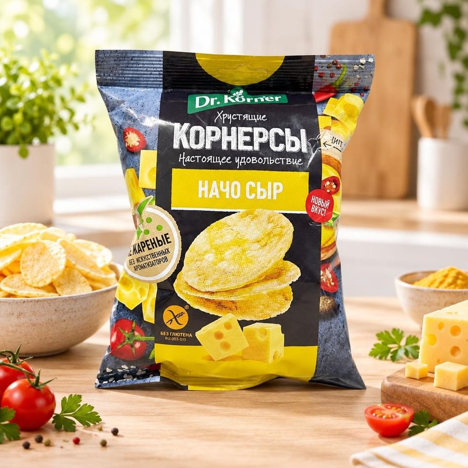Dr Korner Чипсы цельнозерновые кукуруз-рисовые.Начо сыр  50гр 14шт