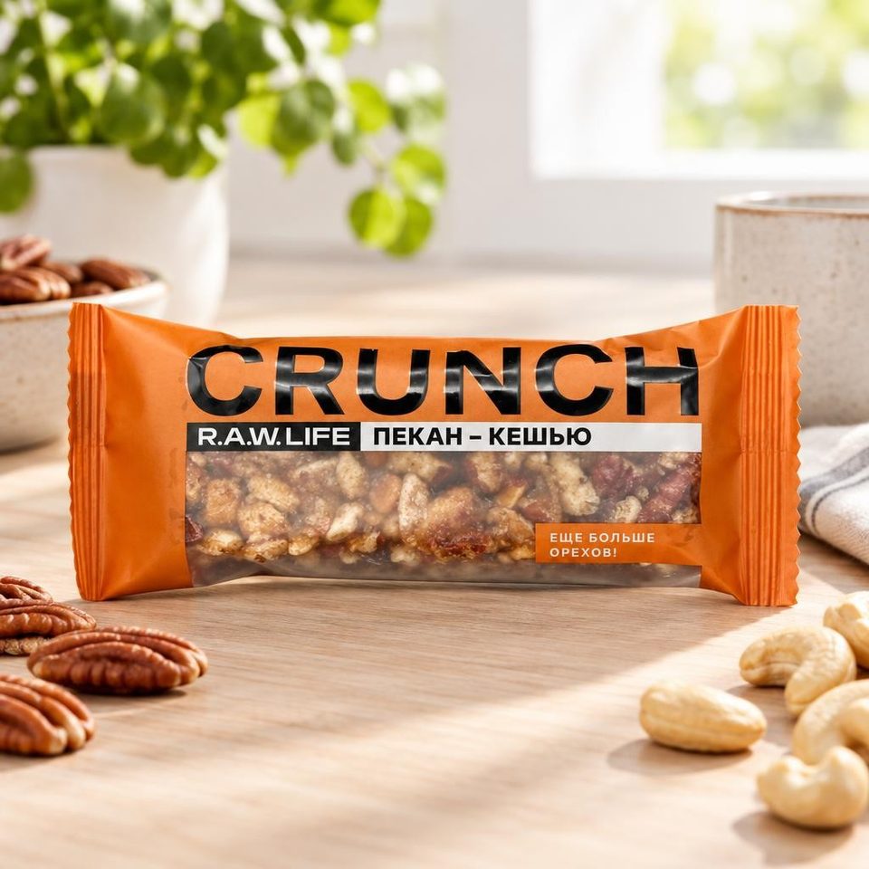 Рау лайф Ореховый батончик CRUNCH Choco Пекан-кешью 12шт