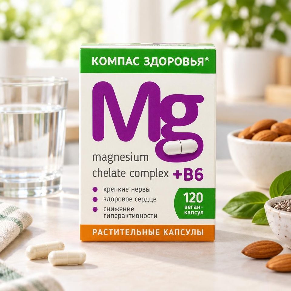 БАД Магнезиум Хелат комплекс+В6 120 капс 280мг