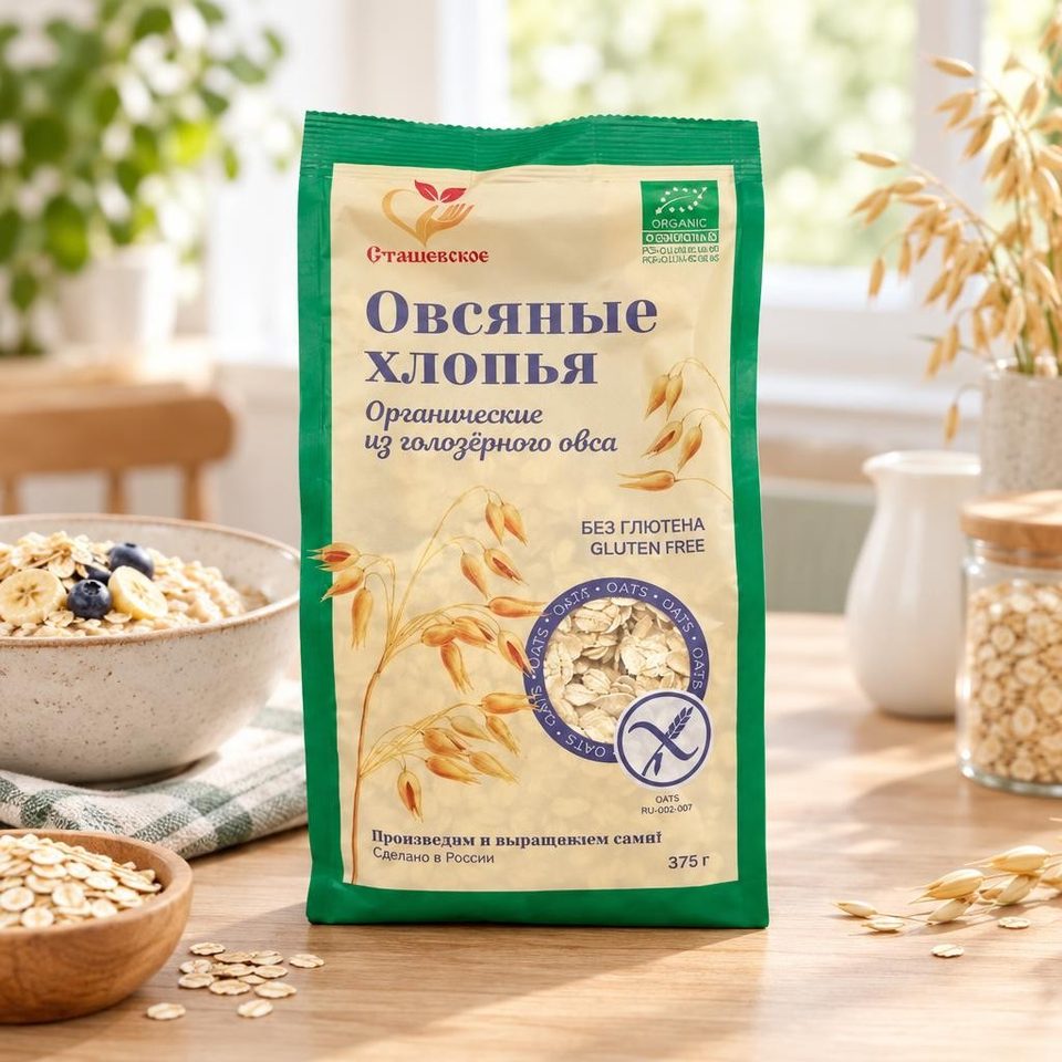 Хлопья овсяные из голозерного овса Органические б/г 375гр