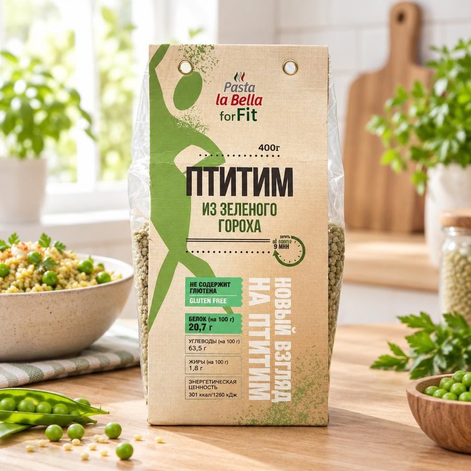 Pasta la Bella forFIT Птитим из зеленого гороха 400 гр 10 шт
