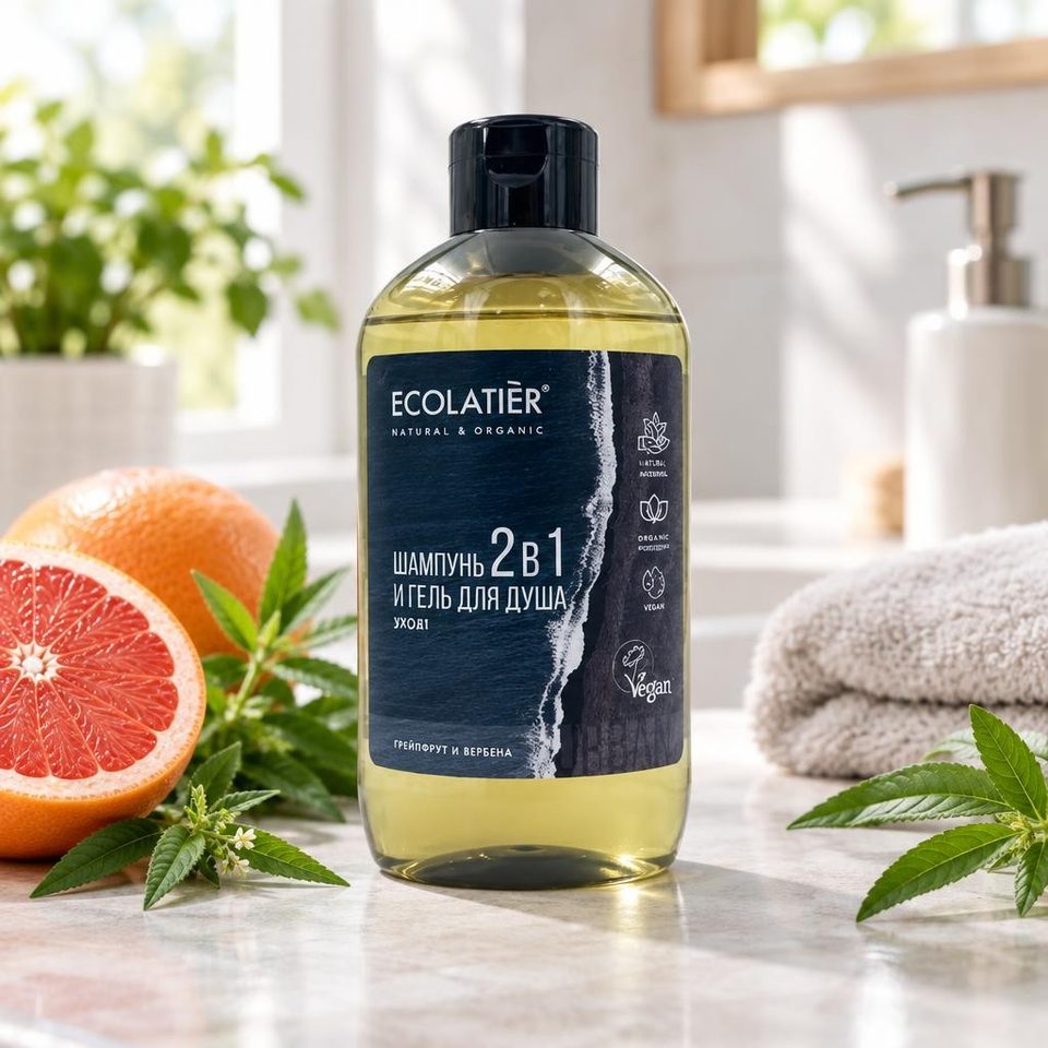 ECOLATIER URBAN Мужской гель для душа и шампунь 2в1 грейпфрут и вербена 600мл 8шт