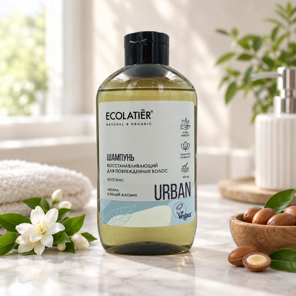 ECOLATIER URBAN Шампунь Восстанавливающий для поврежденных волос Аргана и белый жасмин 600мл 8шт