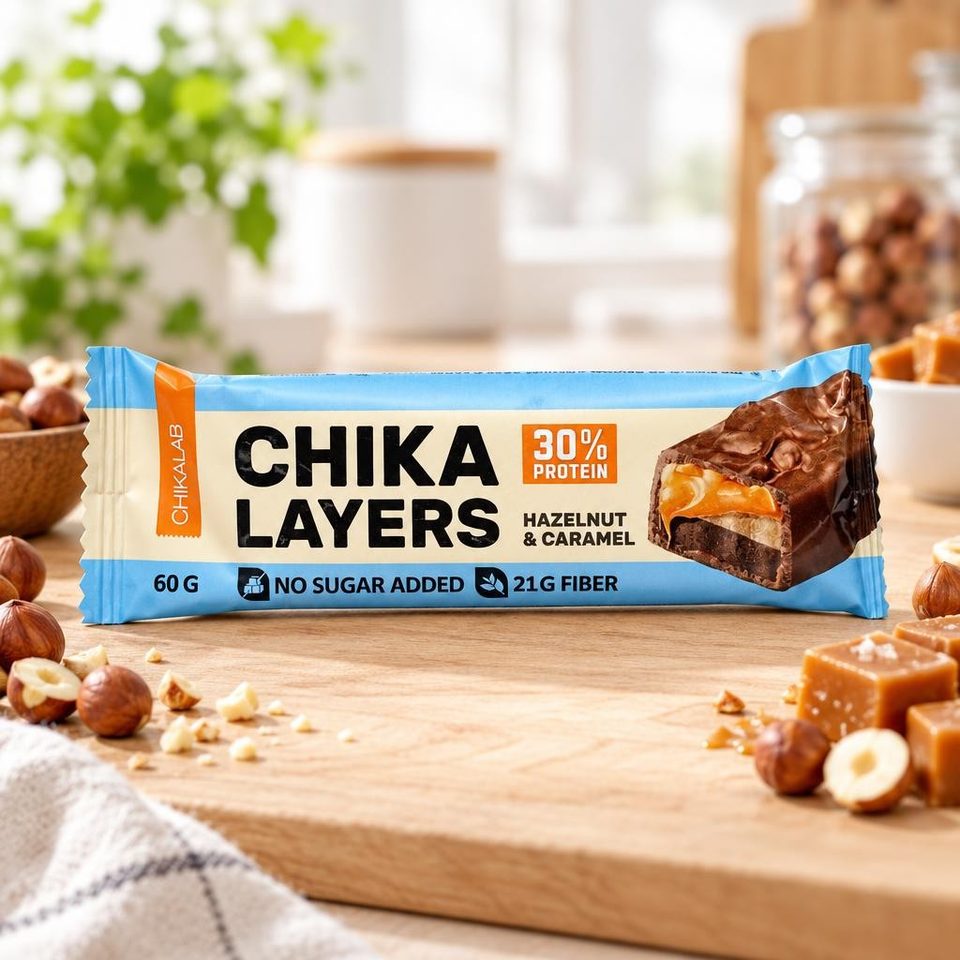 Chikalab Layers Батончик глазированный Лесной орех с карамелью 60гр 20шт