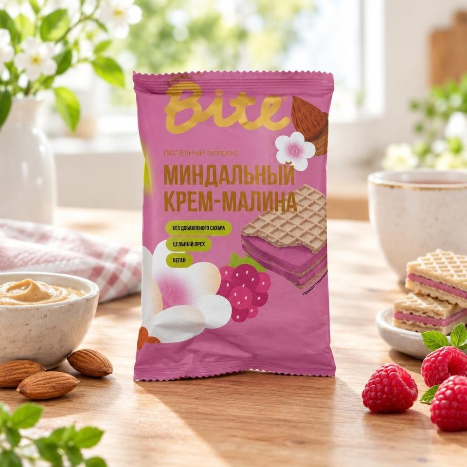 Bite Вафли без сахара Малина миндальный крем 30 гр 10шт