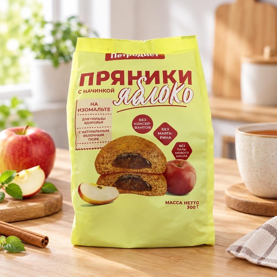 Петродиет Пряники с яблочной начинкой на изомальте 300гр 7шт