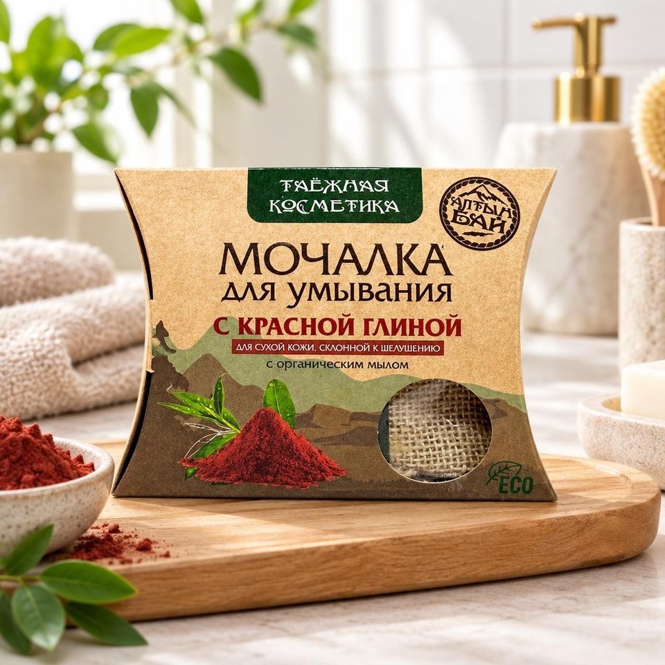 Алтын бай Мочалка для умывания с красной глиной 60гр