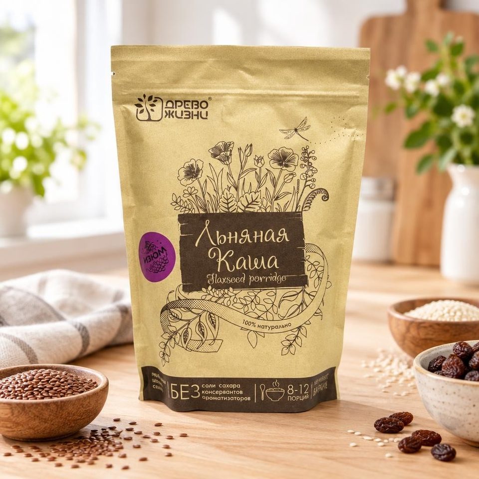 Льнянная каша с изюмом и кунжутом 400 гр 1/12