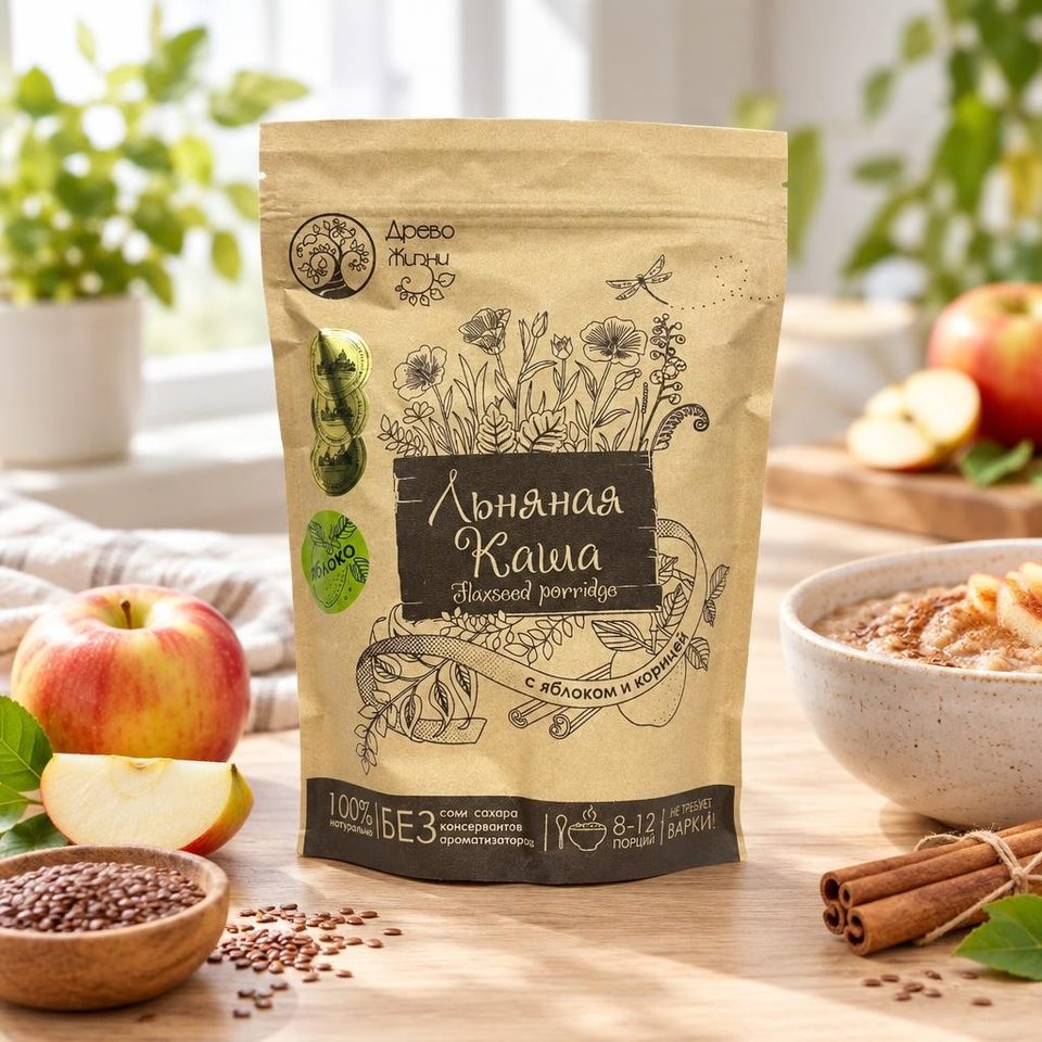 Льняная каша с яблоком и корицей 400 гр 1/12