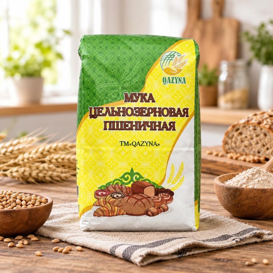 Казына Мука Пшеничная цельнозерновая 1кг