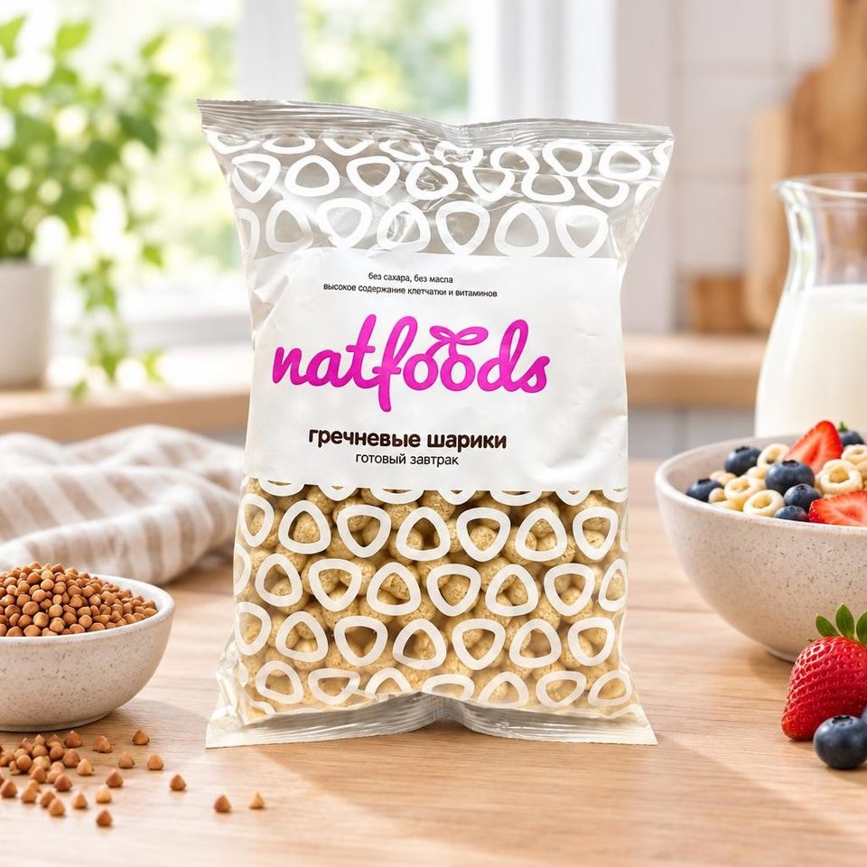 Natfoods Готовый завтрак сладкие гречневые шарики без сахара 75 гр