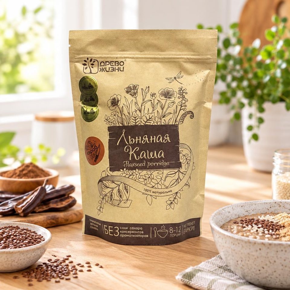 Льнянная каша с кэробом и кунжутом 400 гр 1/12