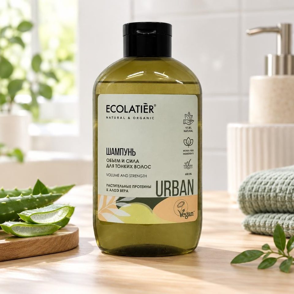 ECOLATIER URBAN Шампунь Обьем и сила для тонких волос Растительные протейны и алоэ вера 600мл 8шт