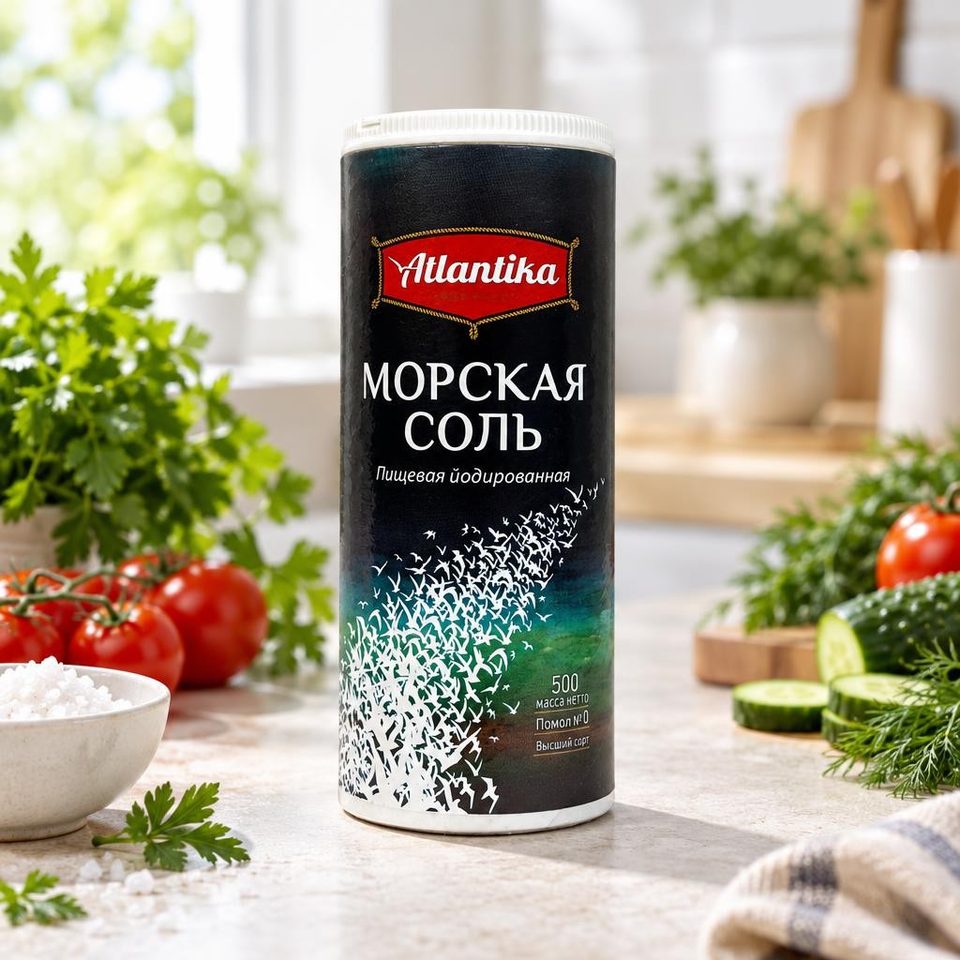 Атлантика Морская соль йодированная 500гр 10шт