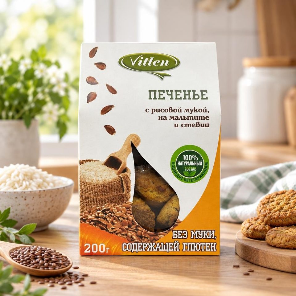 Vitlen Печенье с рисовой мукой на мальтите 200гр