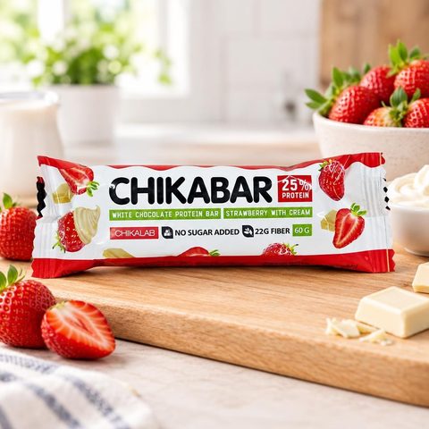 Chikalab батончик глазированный с начинкой Клубника со сливками 60гр 20шт