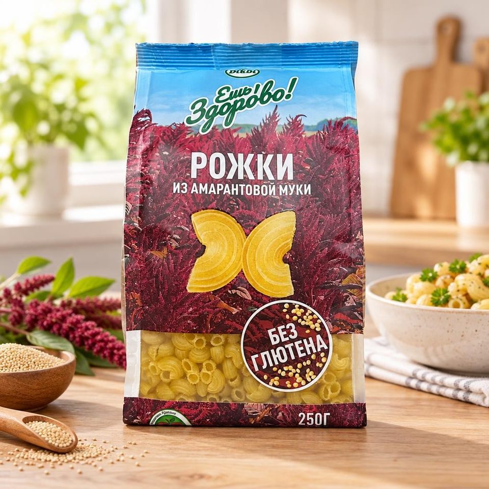 Макаронные изделия Ешь Здорово из амарантовой муки не содержащие глютена Рожки 250 гр 16 шт