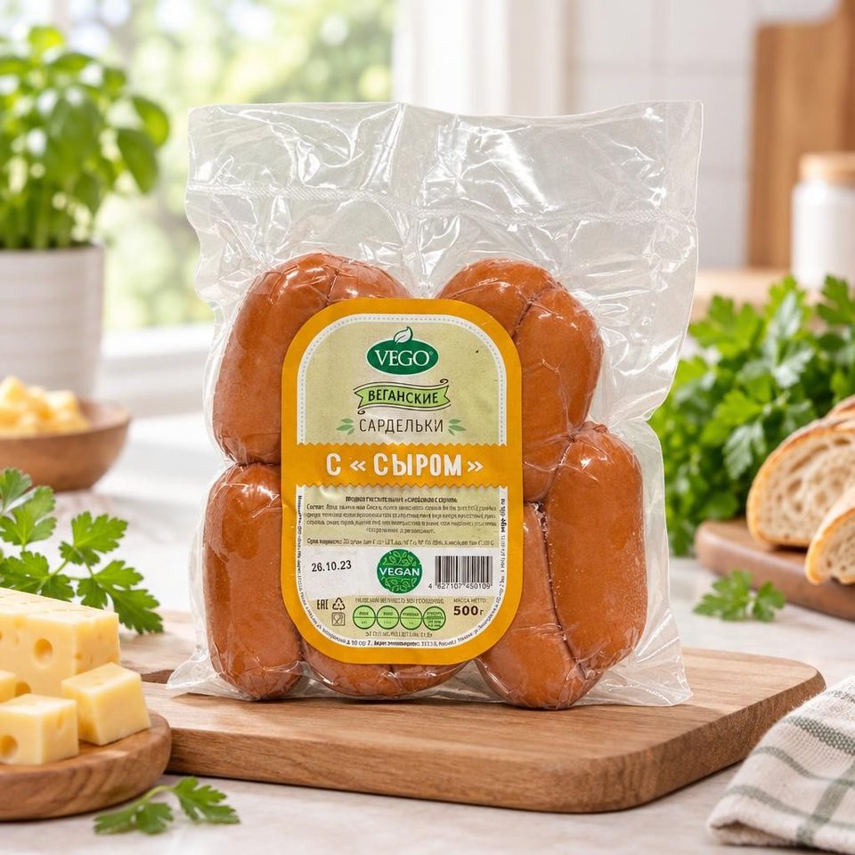 Продукт растительный Сардельки с сыром 400 гр