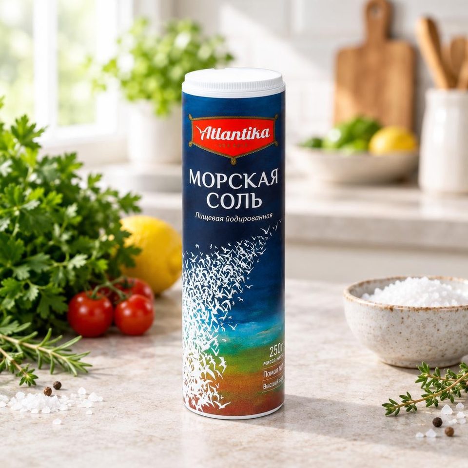 Атлантика Морская соль йодированная 250гр 10шт