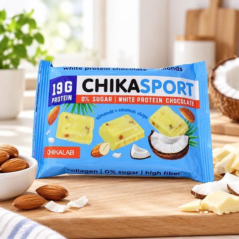 Chikalab Шоколад белый с миндалем и кокосовыми чипсами 100гр 4шт