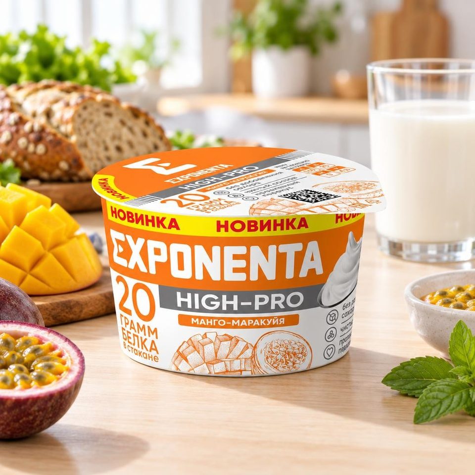 Exponenta Продукт кисломолочный ХАЙ-ПРО Йогурт со вкусом Манго-маракуя 160гр