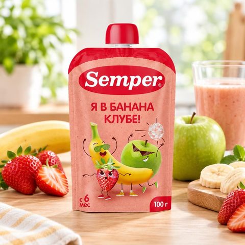 Semper фруктовое пюре Банан Клубника Яблоко 100гр 18шт
