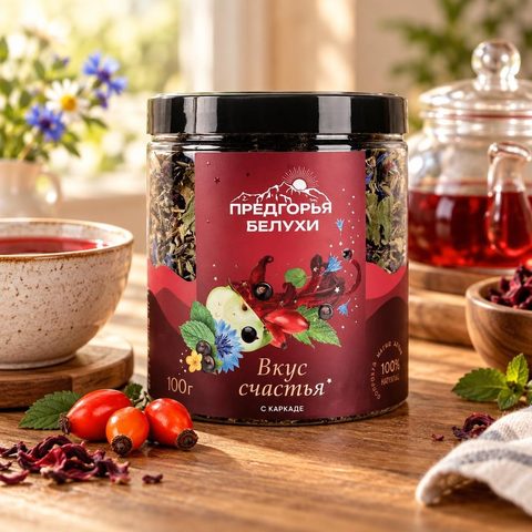 Предгорья Белухи Чайный напиток Вкус счастья с каркаде 100гр