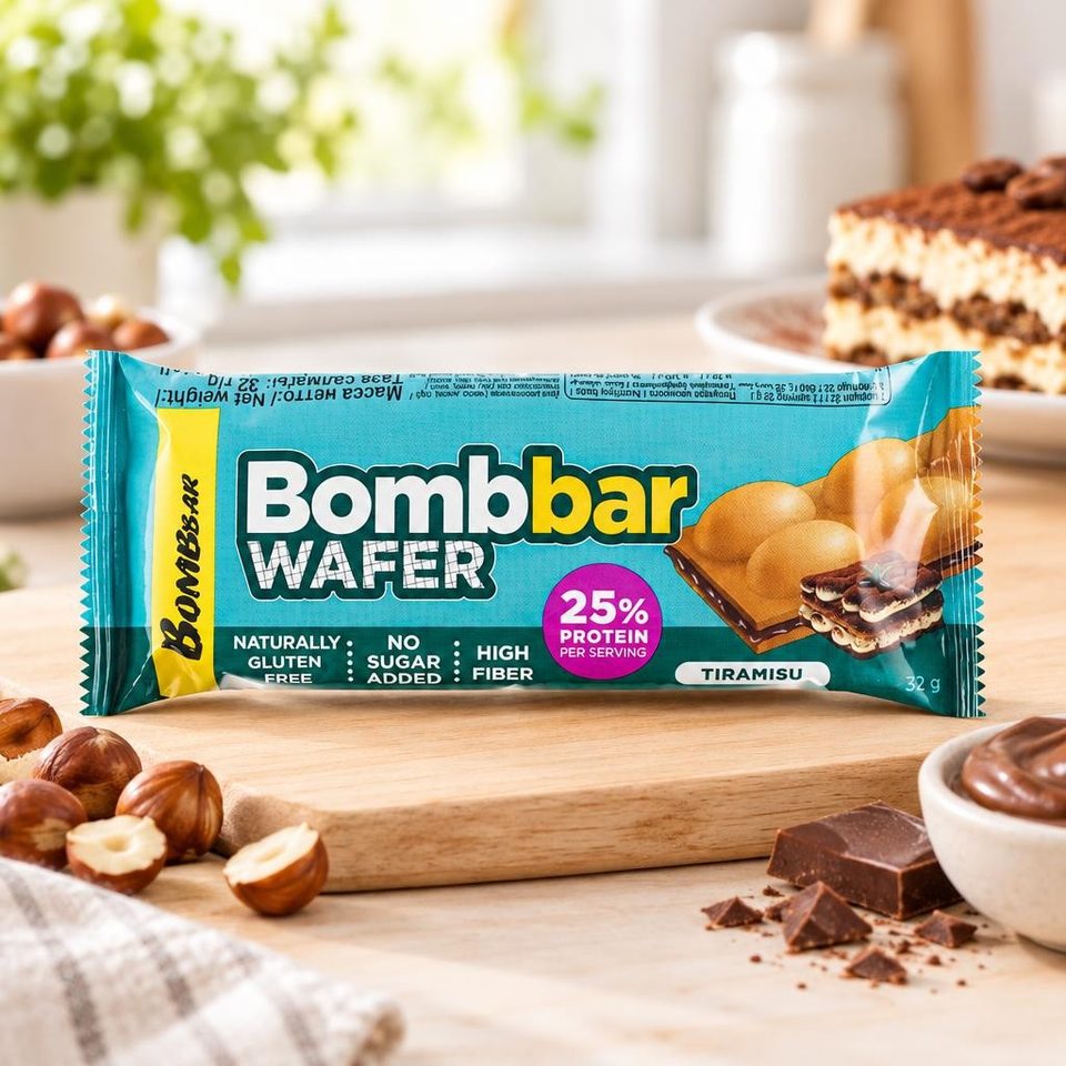 BOMBBAR Батончик вафельный с шоколадно-ореховой пастой со вкусом Тирамису 32 гр 20 шт