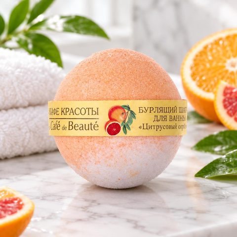Кафе красоты Бурлящий шарик для ванны "Цитрусовый сорбет" 120гр