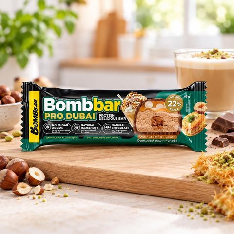 Bombbar Батончик глазированный со вкусом Ореховый раф с хрустящим тестом 45 гр 30 шт