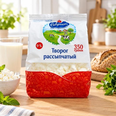 Савушкин Творог Рассыпчатый 9% в пакете 350р