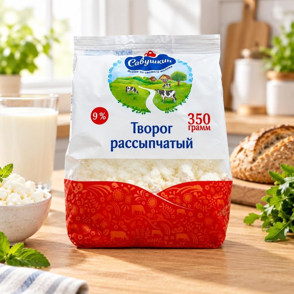 Савушкин Творог Рассыпчатый 9% в пакете 350р