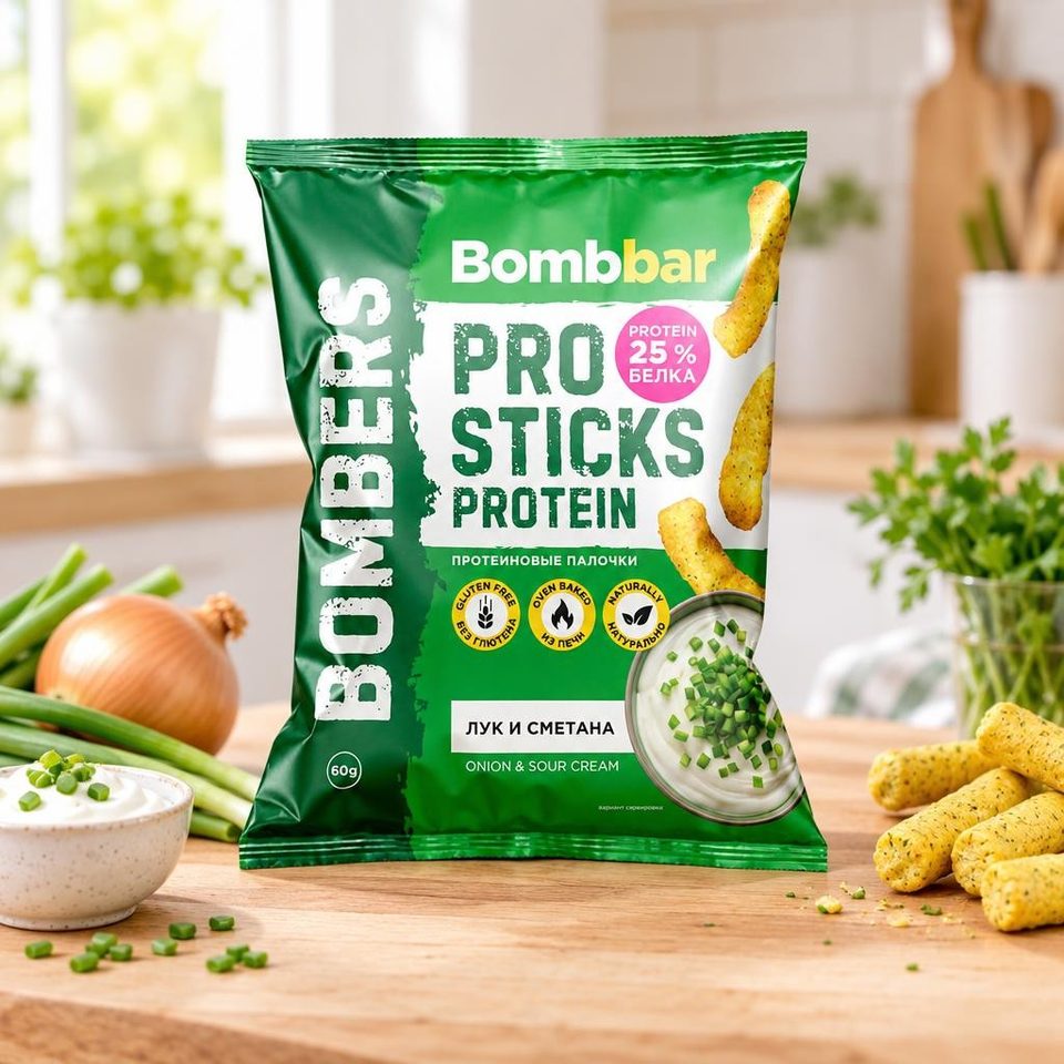 Bombbar Кукурузные палочки протеиновые со вкусом Лук и сметана 60 гр 16 шт